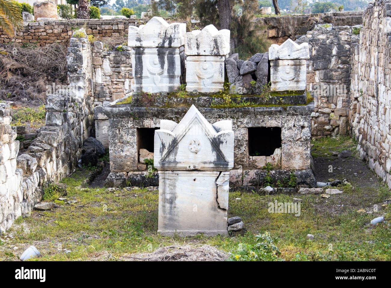 Sarkophage, Al Bass Ausgrabungsstätte, Reifen, Libanon Stockfoto