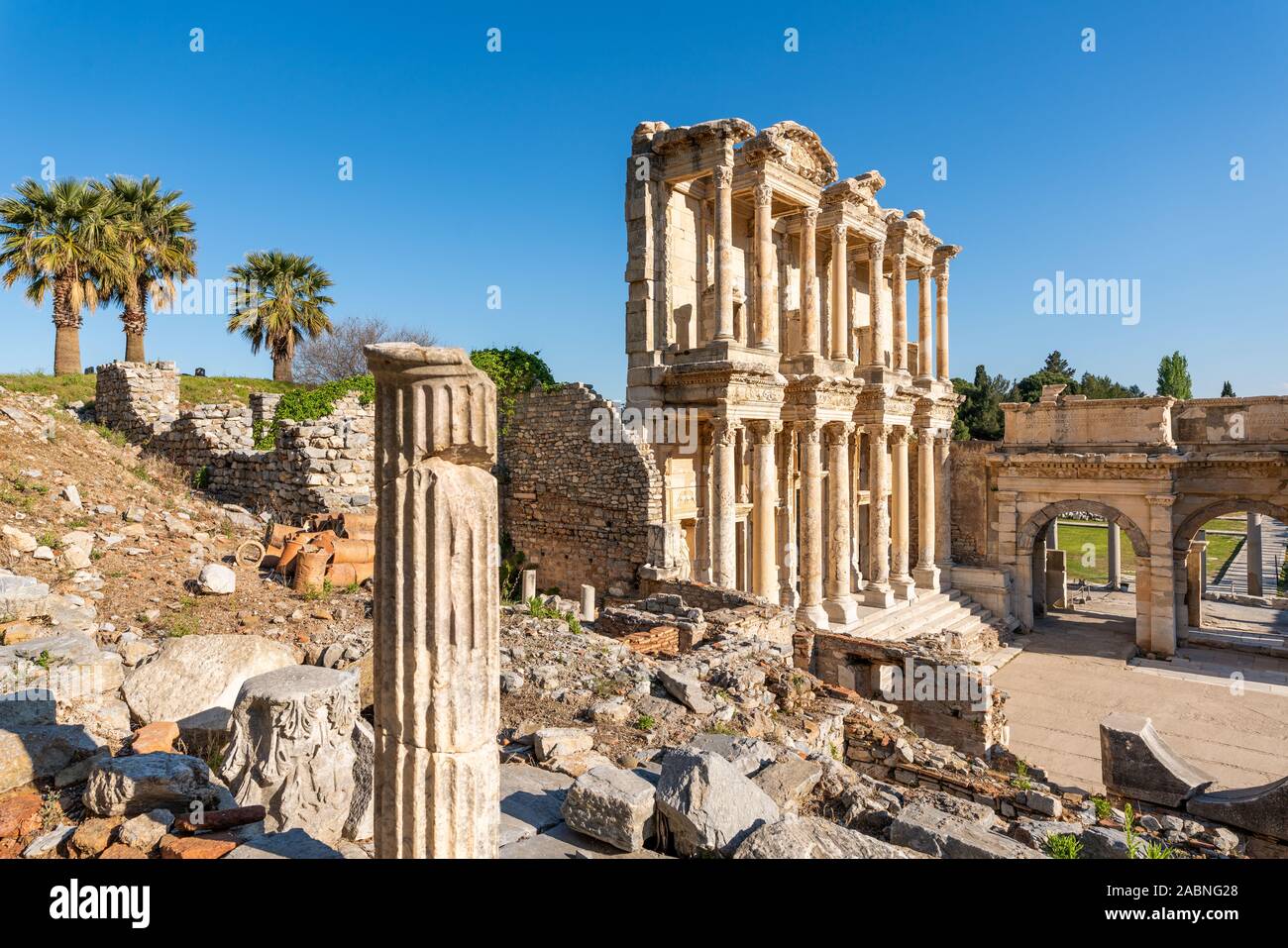 Bibliothek von Celsus, Ruinen des antiken Ephesus, Türkei Stockfoto