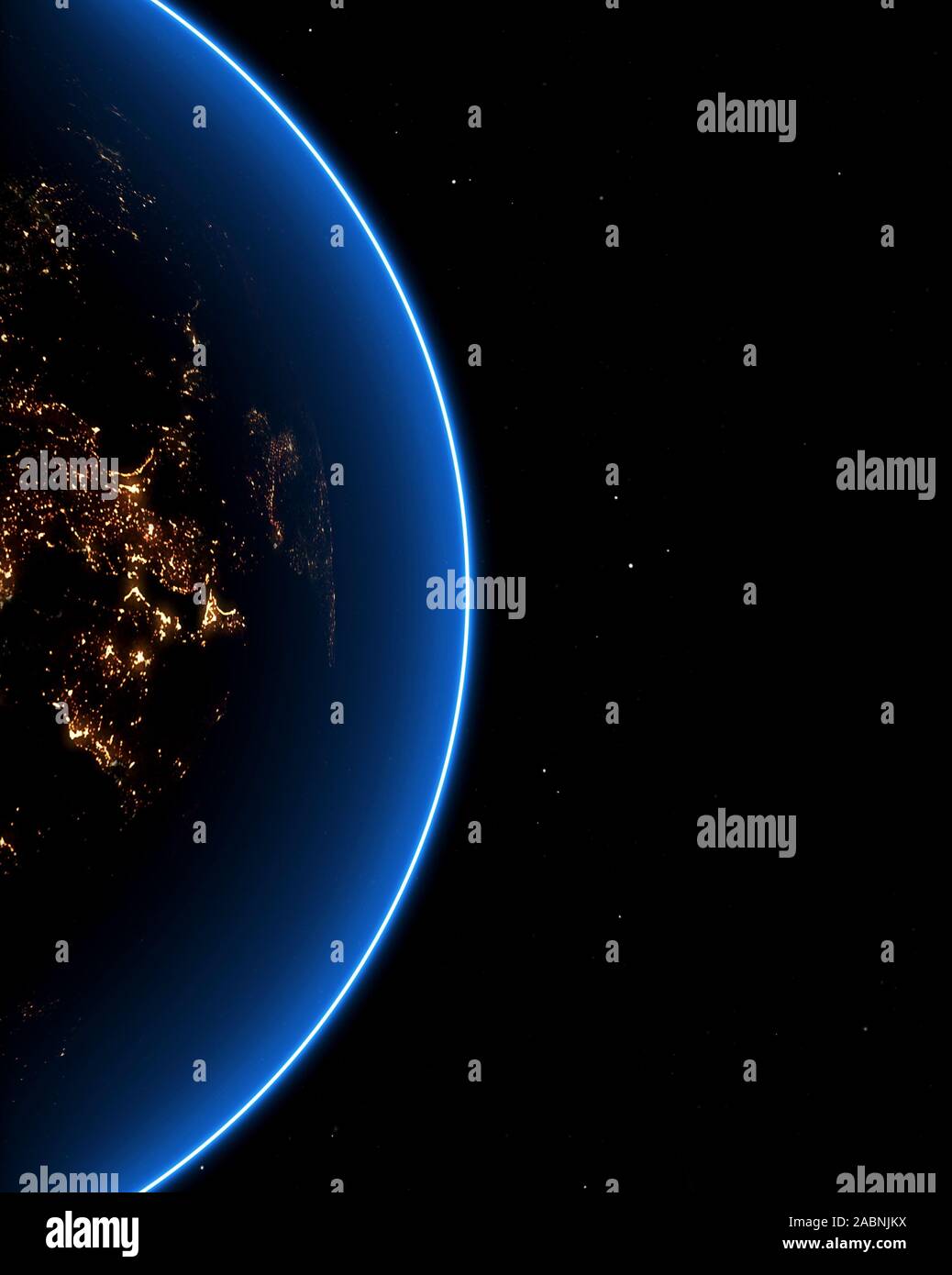 Saubere Umwelt Planet Erde Konzept mit dem Planeten umgeben von einem blauen Dunst boundaryand helle Lichter leuchten Stockfoto