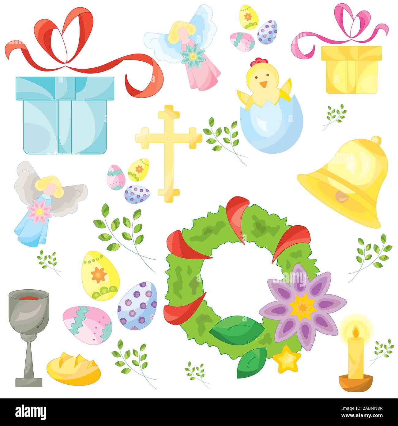 Satz von Ostern Color Vector Icons, Zeichen, Symbole. Ostern Muster Stock Vektor