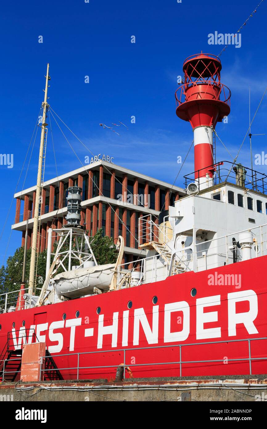 Feuerschiffes West-Hinder, Hafen von Zeebrugge, Flandern, Belgien Stockfoto