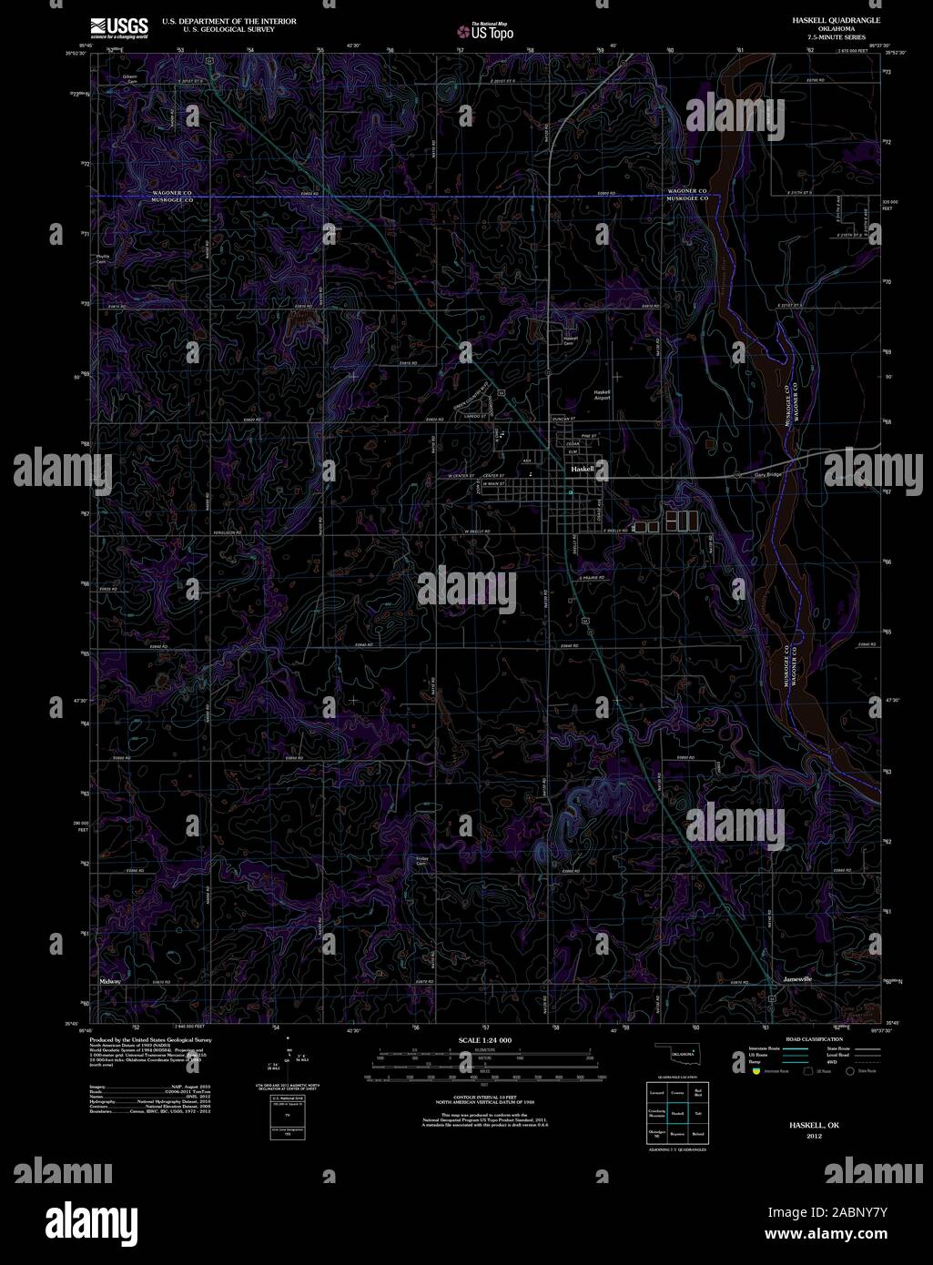 USGS TOPO Karte Oklahoma OK Haskell 20121108 TM invertiert Wiederherstellung Stockfoto