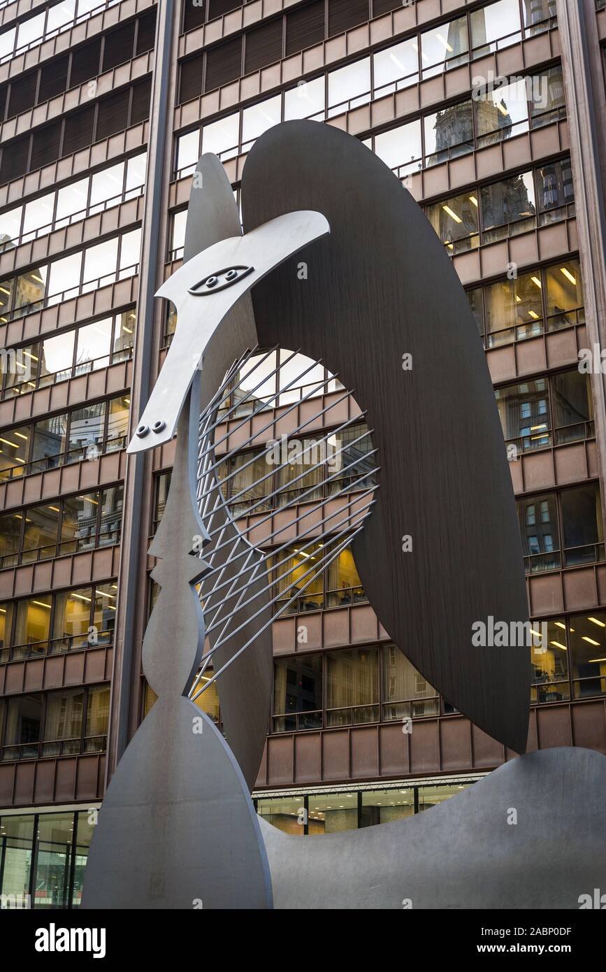 Chicago Picasso Skulptur, eine unbenannte monumentale Skulptur von Pablo Picasso in Daley Plaza im Chicago Loop, Chicago, Illinois, USA Stockfoto