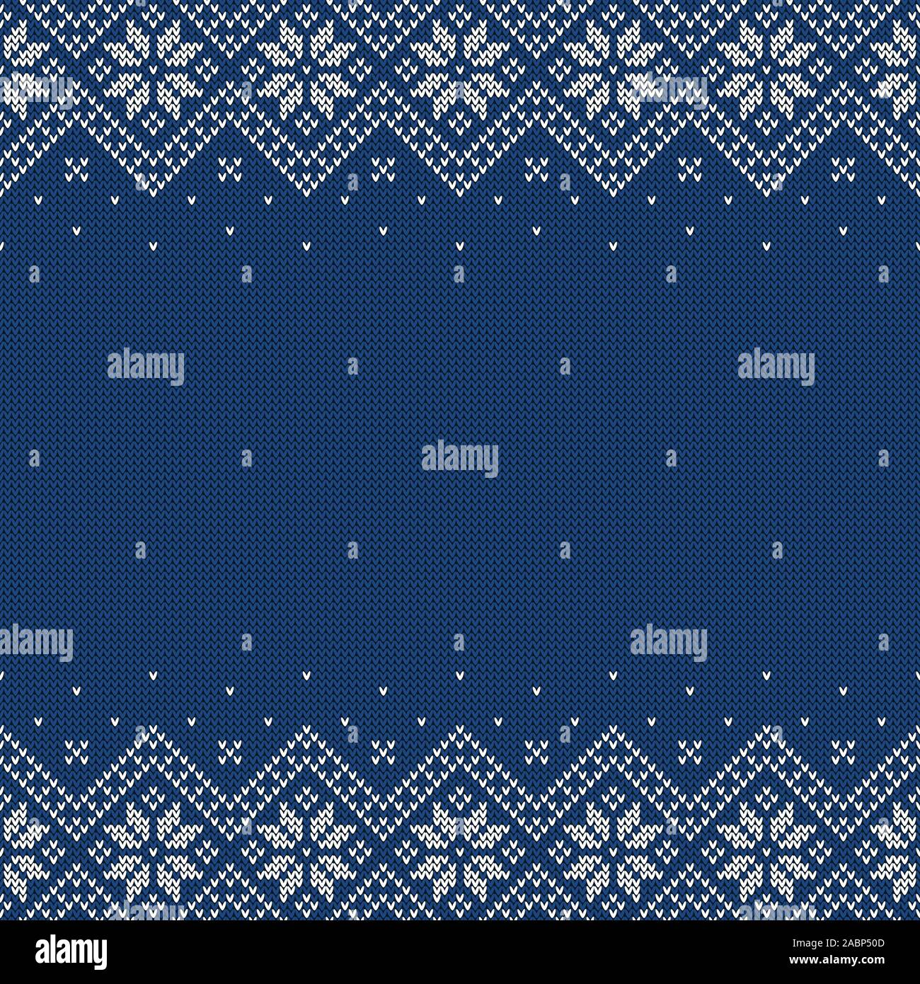 Gestrickte nahtlose Hintergrund mit Copyspace. Pullover Muster für Weihnachten oder Winter Design. Skandinavischen Grenze Ornament und Platz für Text. Vektor. Stock Vektor