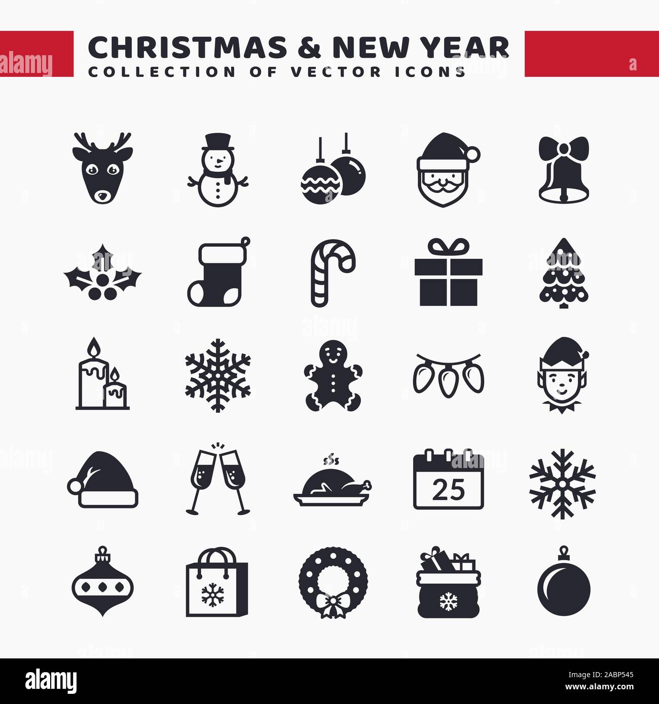 Weihnachten und Neujahr Web Icon Set. Vektor Kollektion für Weihnachten und Weihnachtsgrüße Themen. Schwarze Symbole isoliert auf weißem Hintergrund. Stock Vektor