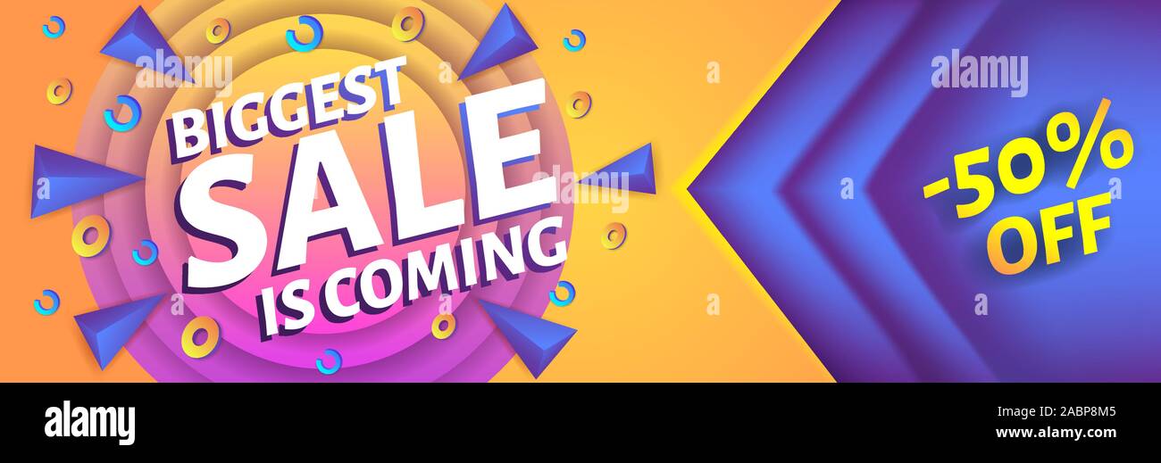 Größte ssale kommt - horizontale Werbung Web Banner oder Poster, Plakat Vorlage mit bunten abstrakte Elemente, Vector Illustration. Stock Vektor