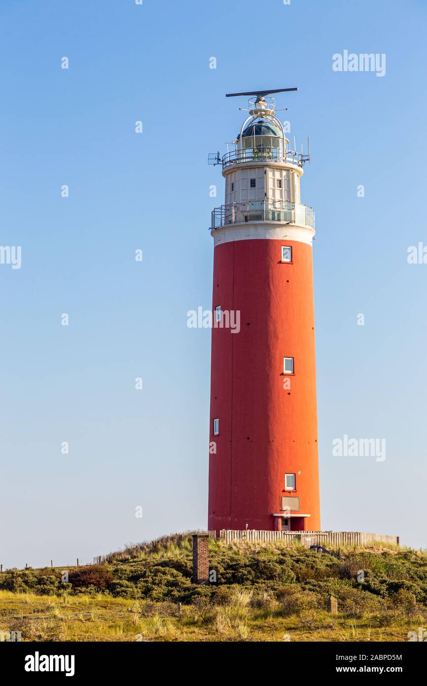 Der Leuchtturm von De Cocksdorp auf der Insel Texel mit dem Licht der Morgendämmerung Stockfoto