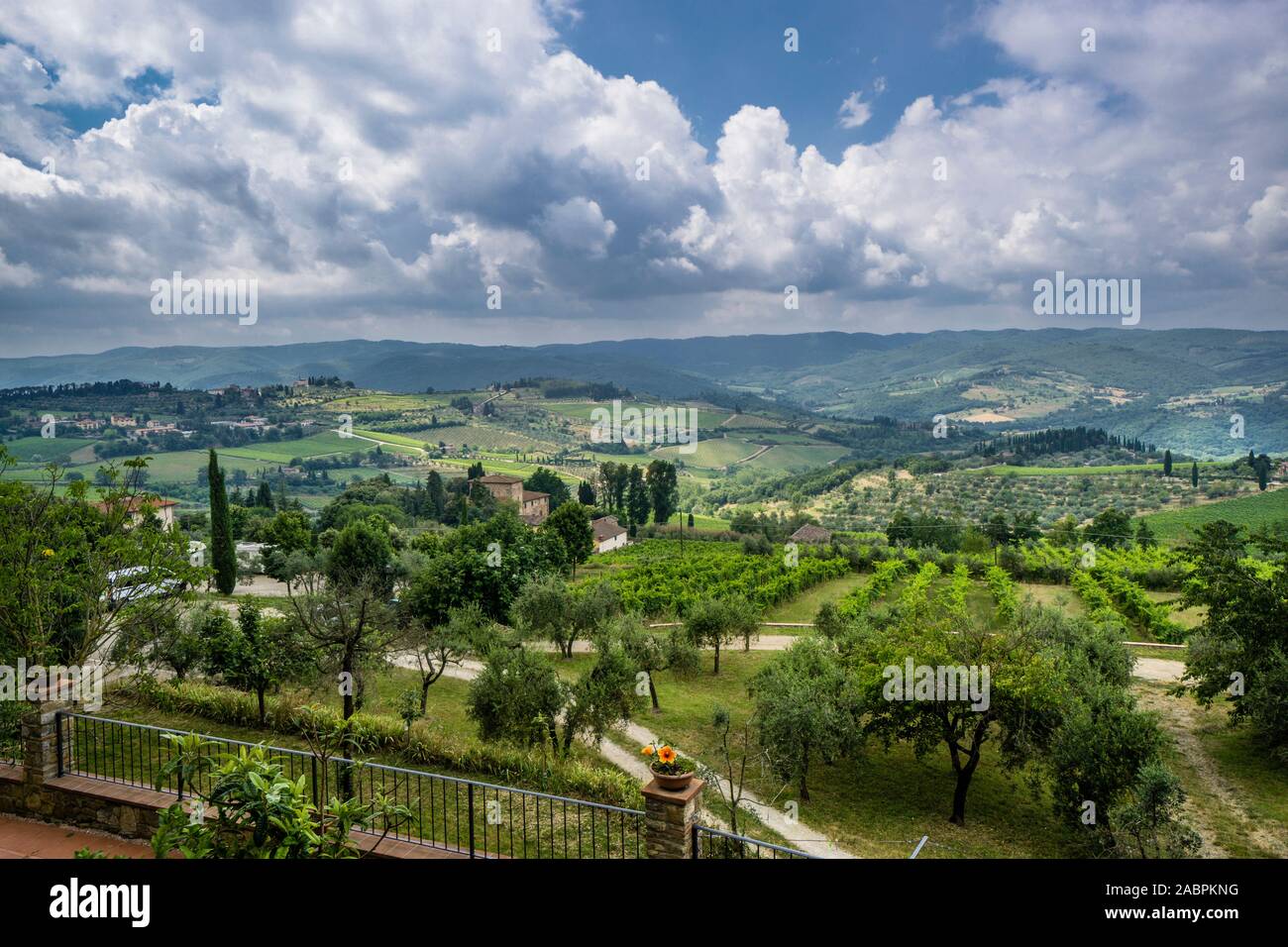 Ländliche Landschaft von Chianti von Panzano in Chianti, in der Region des Chianti, in der Provinz von Siena, Toskana, Italien Stockfoto