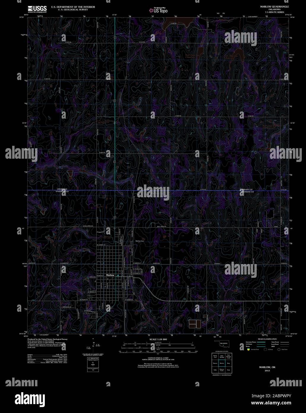 USGS TOPO Karte Oklahoma OK Marlow 20121120 TM invertiert Wiederherstellung Stockfoto