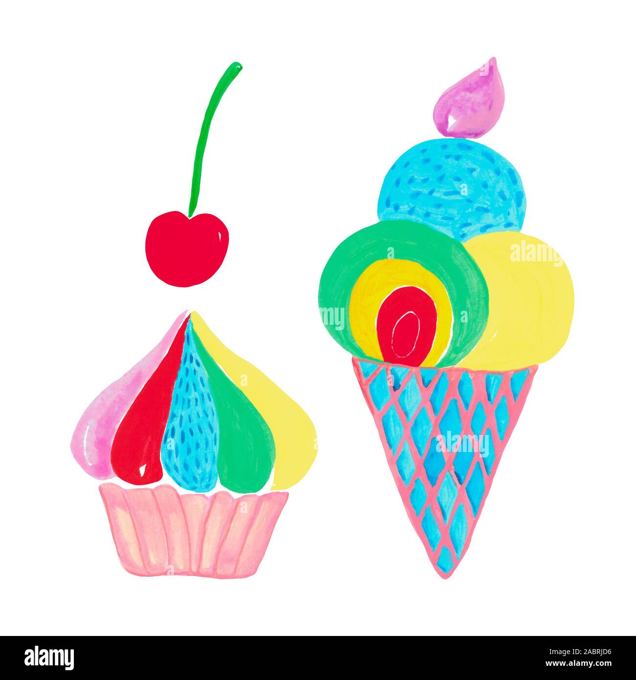 Dessert set Hand gemalt. Dekorative Eis cupcake Berry cherry Clipart Stockfoto