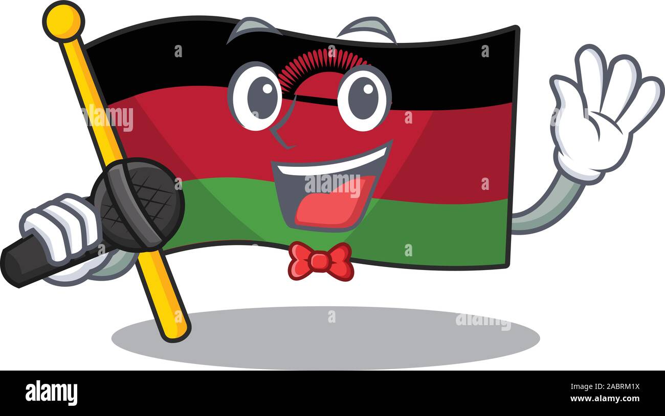 Cartoon singen Flagge Malawi halten Sie ein Mikrofon Stock Vektor