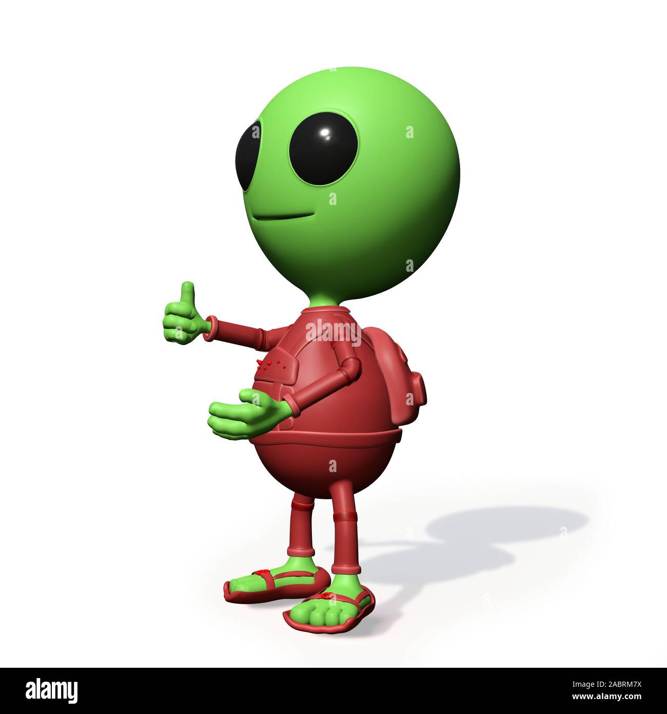 Cute Little Alien cartoon Charakter mit Daumen hoch Stockfoto