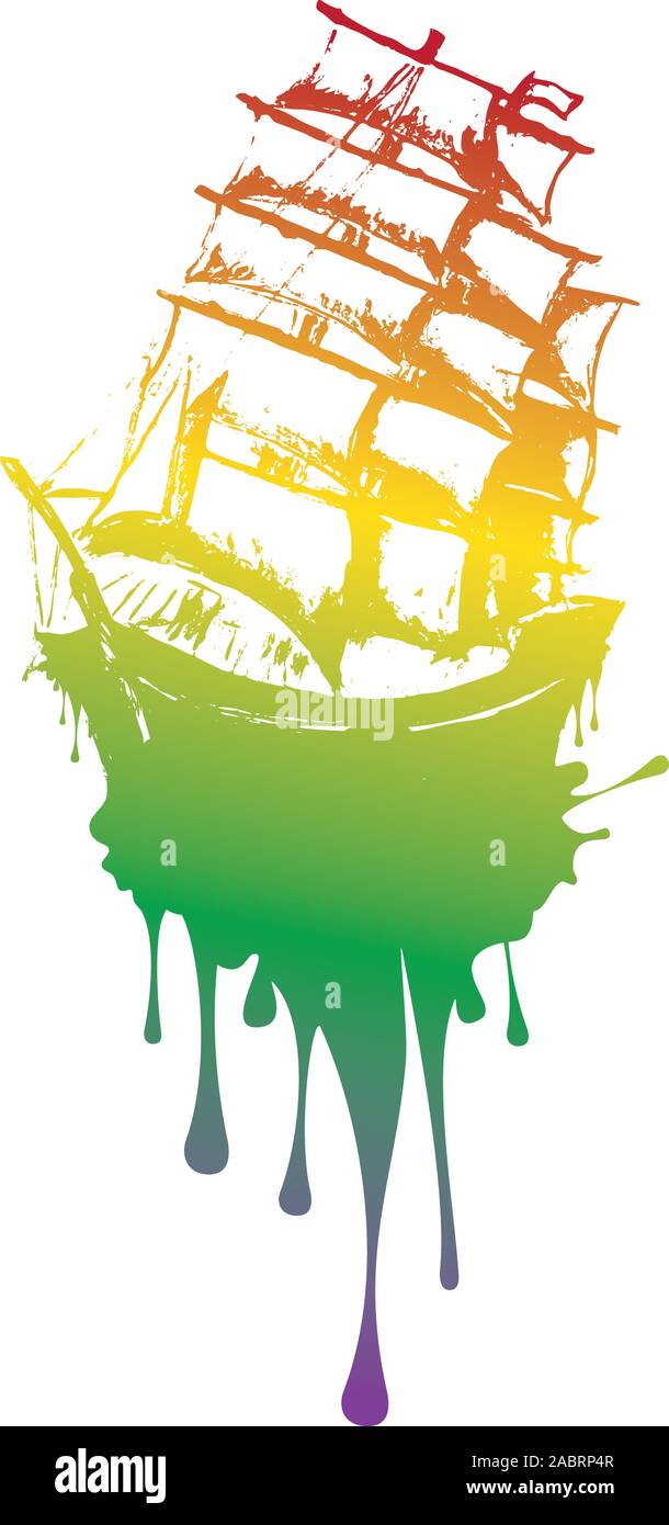 Alte Segel schiff, fregatte im Meer detaillierte Skizze. Stock Vektor