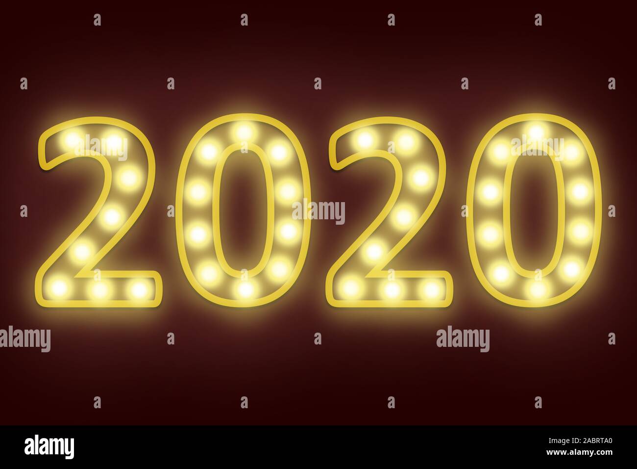 Glühbirne in Reihe 2020 blinkend für Frohes neues Jahr Silvester Feier 2020 Hintergrund Stockfoto