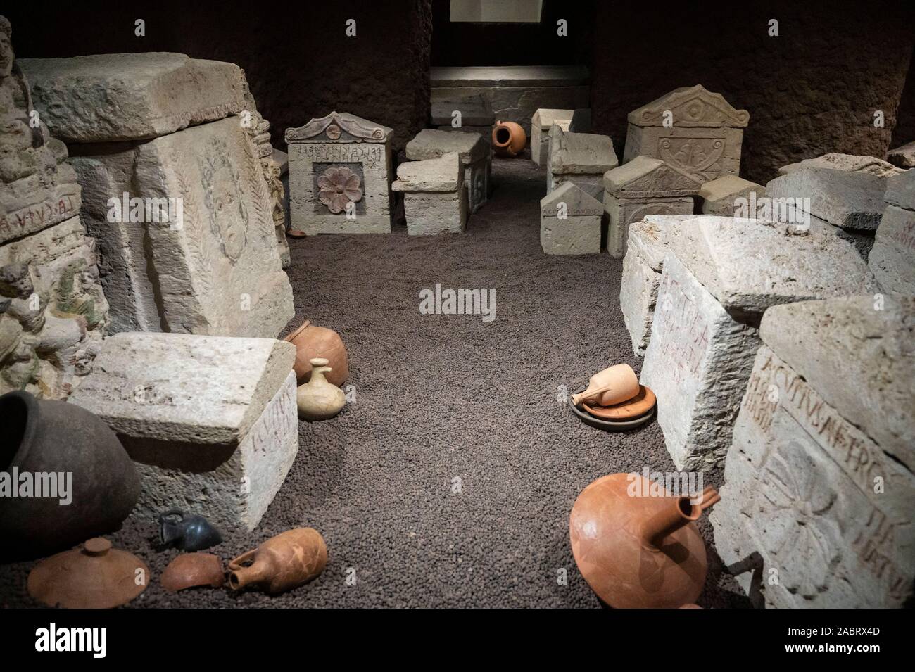 Perugia. Italien. Wiederaufbau der Etruskischen Cai Cutu Grab, Museo Archeologico Nazionale dell'Umbria (MANU - Nationale Archäologische Museum von Umbria Stockfoto