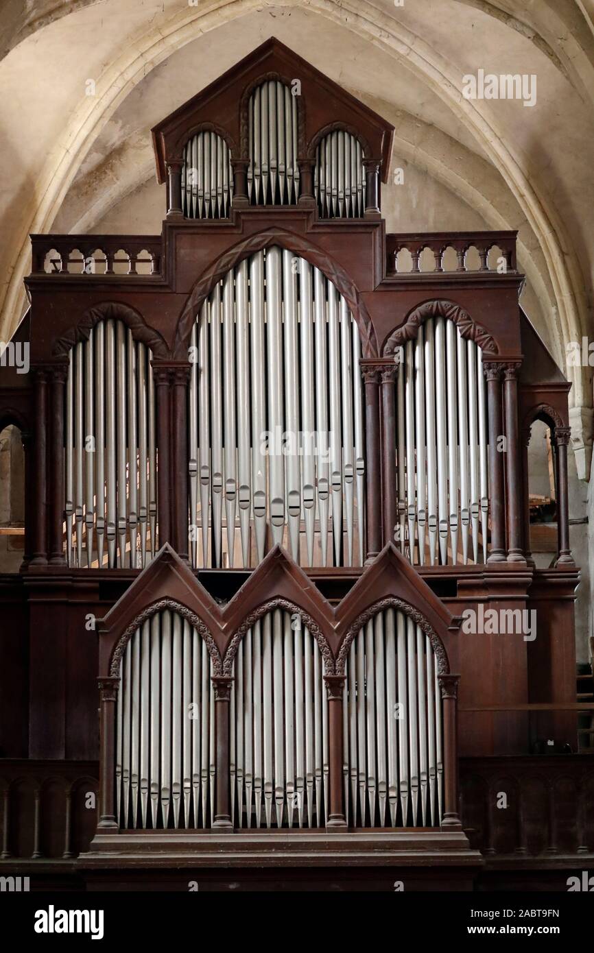 Nantua Abtei. Pipe Organ. Nantua. Frankreich. Stockfoto