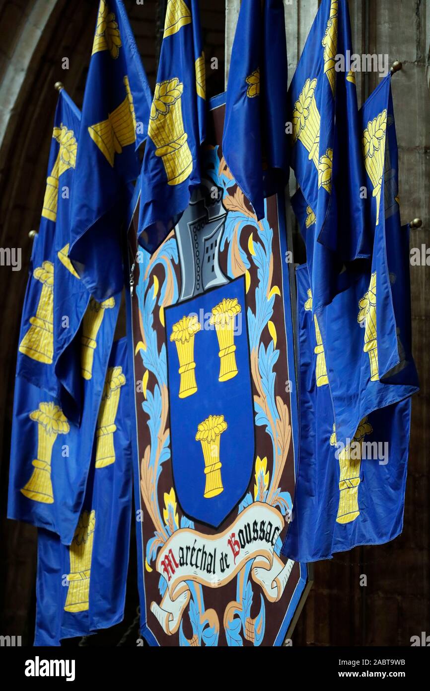 Kathedrale des Heiligen Kreuzes von Orleans. Wappen. Orleans. Frankreich. Stockfoto