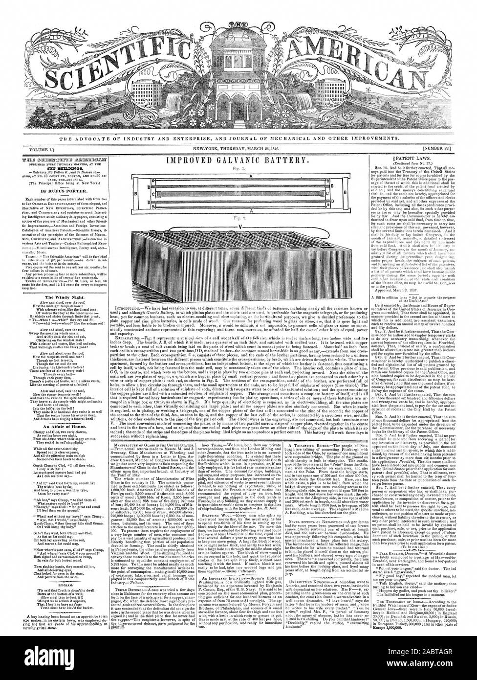 NEW-YORK DONNERSTAG, 26. MÄRZ 1846. 44 Von RUFUS PORTER. Die windigen Nacht. Ehrensache., Scientific American, 1846-03-26 Stockfoto