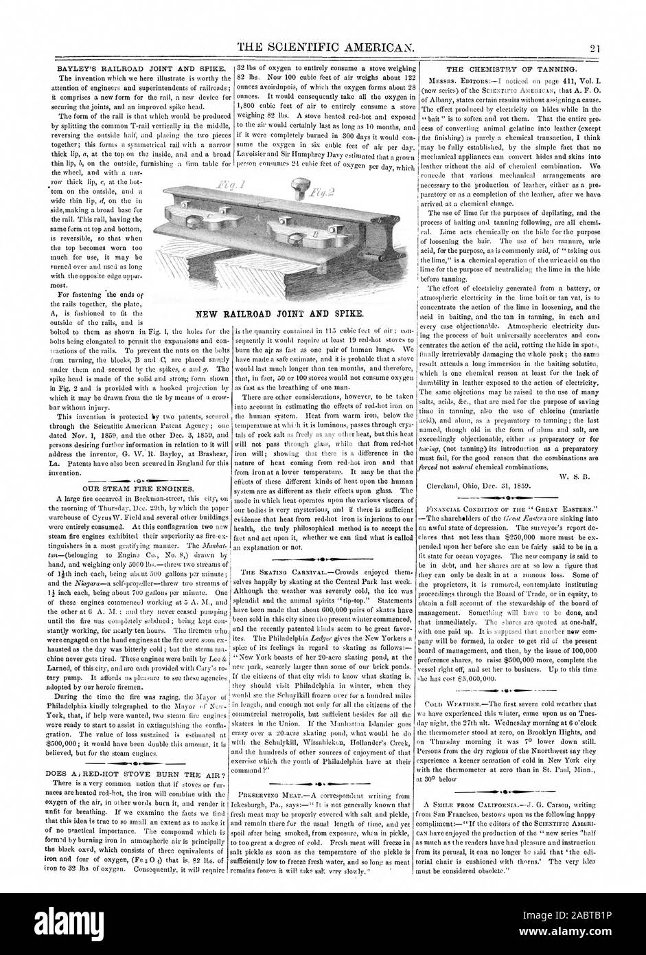 Der Scientific American. 21 NEUE EISENBAHN GEMEINSAME UND SPIKE., 1860-01-07 Stockfoto