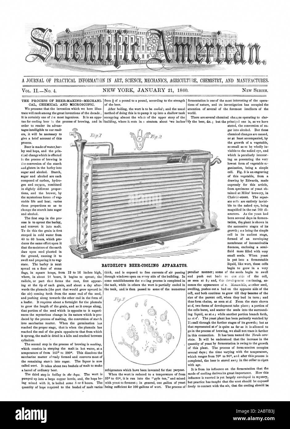 NEW YORK, 21. Januar 1860. AITDELOT'S BIER - KÜHLUNG APPARATE., Scientific American, 1860-01-21 Stockfoto