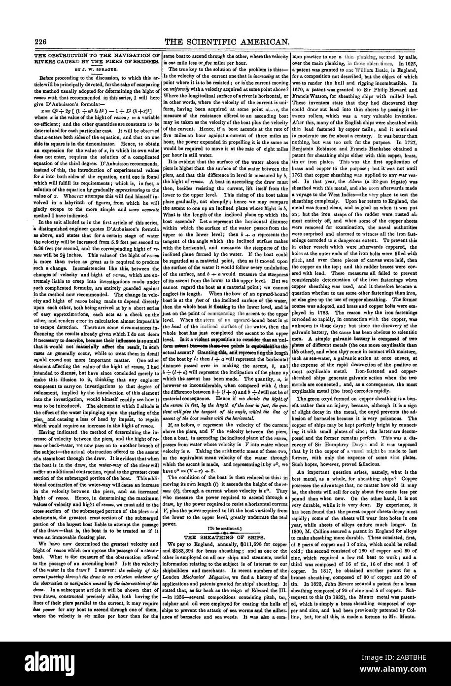 In anderen Worten, wo die Geschwindigkeit des aktuellen ist uni Wir zahlen jährlich nach England $ 698 für Kupfer Schiffen den Angriff von Meer Würmer und die adher DAS HINDERNIS ZUR NAVIGATION VON FLÜSSEN VERURSACHT DURCH DIE Pfeiler von Brücken zu verhindern. Von J. W. SPRAGUS. Dass es keinen wesentlichen Einfluss auf das Ergebnis in soch betroffen waren ein unbewegliches schwimmenden Pier., Scientific American, 1860-04-07 Stockfoto