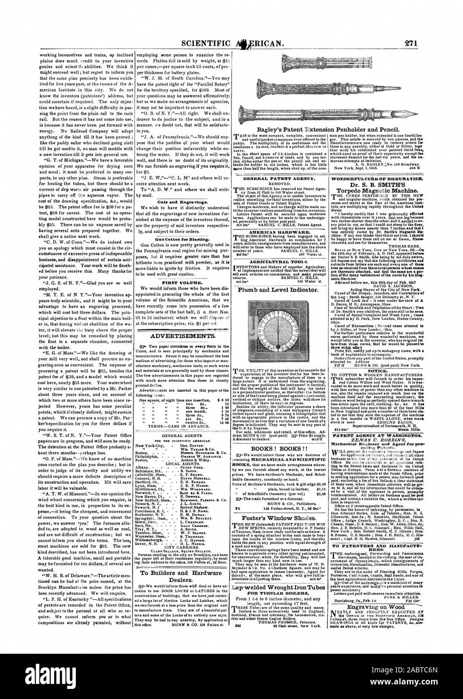 Plumb und Füllstandsanzeige. Bücher! Bücher! ! Foster's Jalousien. Lap-geschweißte Rohre aus Schmiedeeisen für RÖHRENFÖRMIGE KESSEL WUNDERBARE CUBE von Rheuma. Dr. S. B. SMITH'S Torpedo magnetisch Maschine. Staaten chine. Wenn man denkt, daß das nicht wahr ist Ich wahre sollte als aus mehreren Personen, deren Übelkeit dazu beigefügt werden und die gleichen sind ein por Heilungen durch diese wunderbaren Maschinen durchgeführt, die wir aus diesen geheilt, dass er froh wäre t zeigen Ethik Amt. dI 2 6 m werden. bteam Mühlen erhalten. PATENT AGENTUR IN WASHINGTON. RERS. Gravuren auf Holz wie oben bei sehr niedrigen Gebühren Stockfoto
