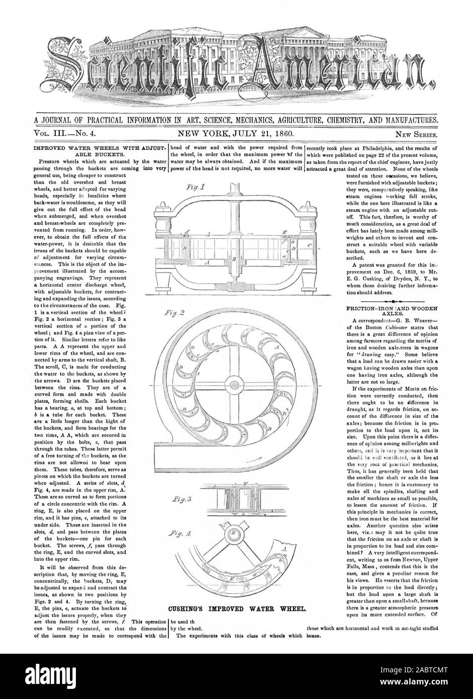 Eine ZEITSCHRIFT FÜR PRAKTISCHE INFORMATIONEN IN WISSENSCHAFT MECHANIK LANDWIRTSCHAFT CHEMIE UND PRODUZIERT. SHING DIE VERBESSERTE WASSER RAD., Scientific American, 1860-07-21 Stockfoto