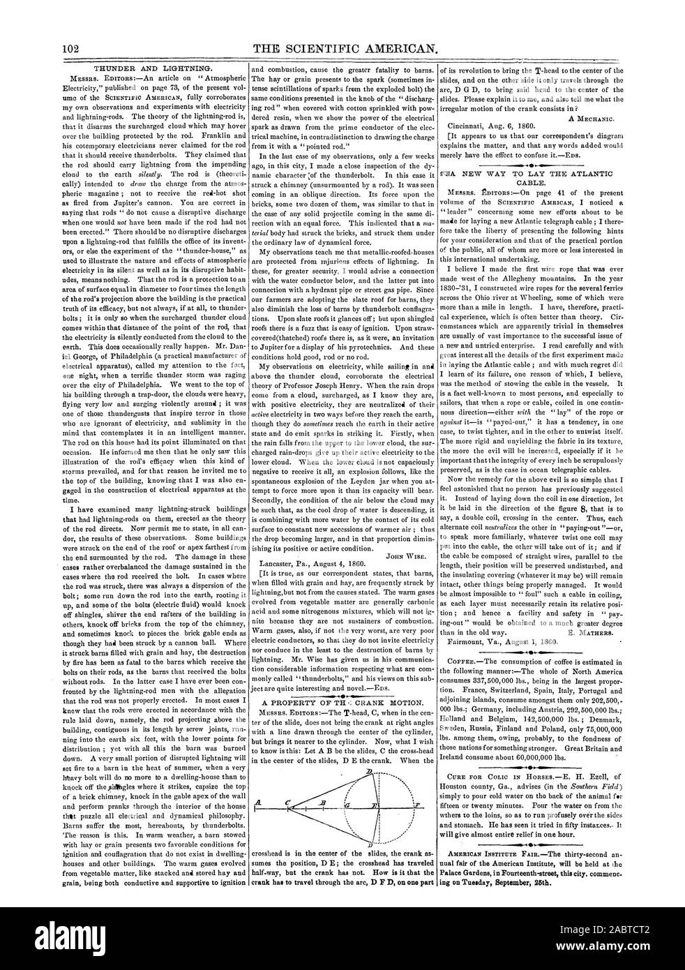102 DIE Scientific American. JOHN WISE., 1860-08-11 Stockfoto