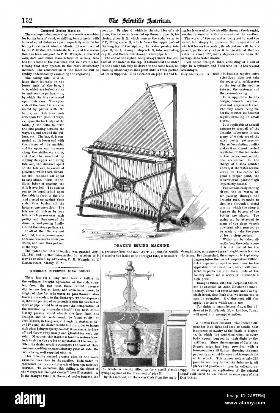 Ein bis die Ladung des Soda counter gewohnt weiß, wenn das Wasser Accum ulates im Kühler über einen richtigen Punkt der Soda Wasser wird durch nicht ausreichend gekühlt. Für Sirups wirtschaftlich Kühlung dem Eis Wasser af Drake ist langweilig. gefüllt, Scientific American, 1861-09-07 Stockfoto