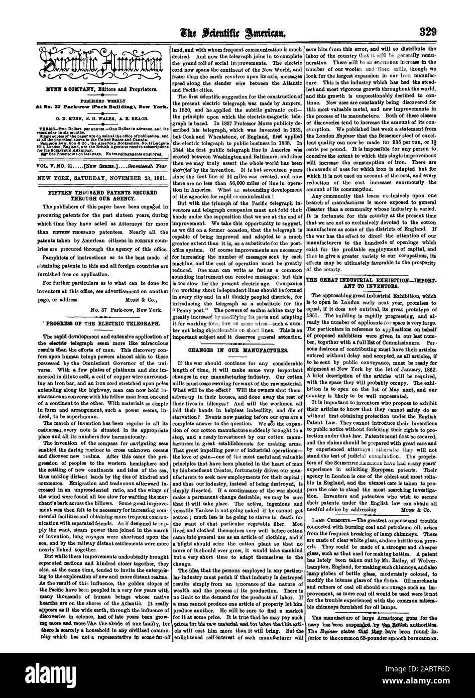 Und Raffinerien von Kohle Öl fördern sollte, eine solche im Verbesserung als mehr Kohle Öl würde verwendet werden, gäbe es nicht die Mühe mit dem Gemeinsamen misera ble Schornsteine für Öl Lampen eingerichtet. Ttni Herstellung von großen Armstrong Kanonen für die NUNN & UNTERNEHMEN Herausgeber und Eigentümer. Veröffentlicht WÖCHENTLICH - zwei Dollar pro Jahr - ein Dollar im Voraus, und der Rest in sechs Monaten. Slagle Kopien des Papiers sind auf Verkauf an das Amt für Veröffentlichung und an alle die regelmäßig wiederkehrenden Geschäfte in den Vereinigten Staaten und Kanada. Sampson niedrige Sohn Co. Der amerikanische Buchhändler Nr. 47 Ludgate Hill London England Stockfoto