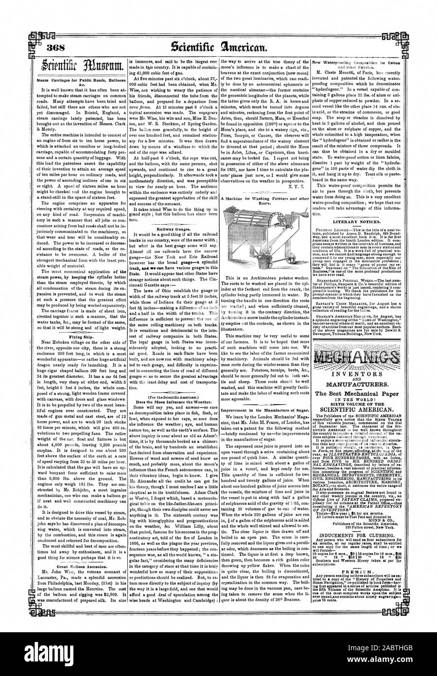 368 Wissenschaftliche Intairan. hirentffir Rheum. Wurzeln. und anderen Stoffen. Literarische Hinweise. Dampf Kutschen für öffentliche Straßen Luftballons &c. SHAKSPEARE'S POETISCHE WORKSThe letzten num Erfinder und Hersteller. Eisenbahn Sprachen. Das beste mechanische Papier DER WELT! Sechste BAND DER SCIENTIFIC AMERICAN. respektvoll darüber, dass die sechste VOLUMX vom September letzten. Der Charakter des SCI über VIERHUNDERT SEITEN mit. Ein Index tion über den Stand der wissenschaftlichen und mechanischen IIVIPROVEMENTS CHEMIE Bauingenieurwesen Verfahrenstechnik in den verschiedenen Branchen ARCHITEKTUR MAUERWERK BOTANIK-in Stockfoto