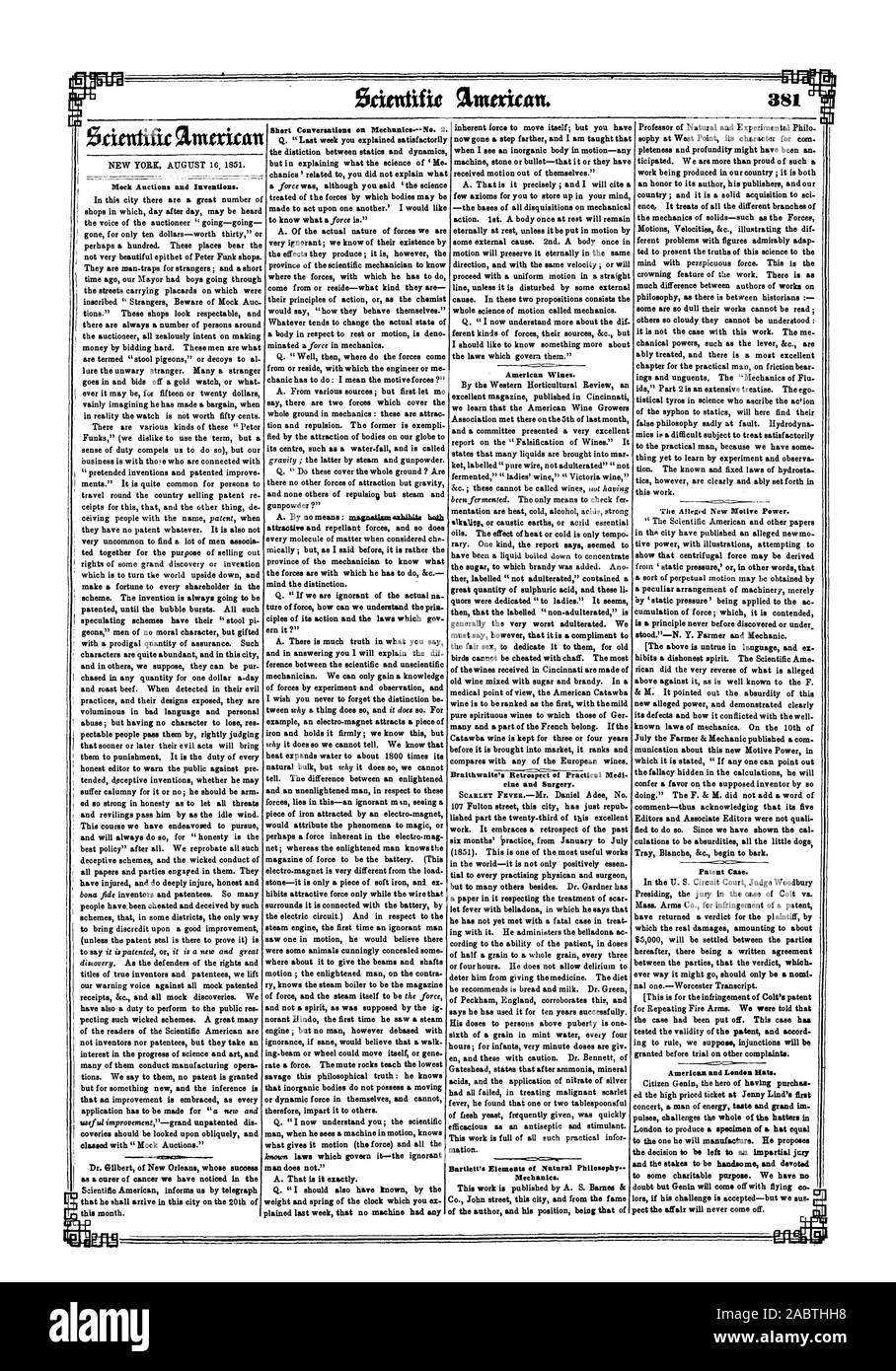 Vor dem Versuch auf andere Beschwerde I. au Bürger Genie, der Held, um die teuren Ticket beim ersten Konzert Jenny Lind ist ein Mann von Geschmack und Grand im Impulse ed Herausforderungen, die das Ganze der Hutmacher! In London zu einem Muster für einen Hut gleich und die Einsätze attraktiv zu sein und zu einigen karitativen Zweck gewidmet. Wir haben n Zweifel aber Genia werden mit fliegenden Co lors, wenn seine Herausforderung angenommen ist - aber wir sus Pect die Affäre wird nie kommen., Scientific American, 1851-08-16 Stockfoto