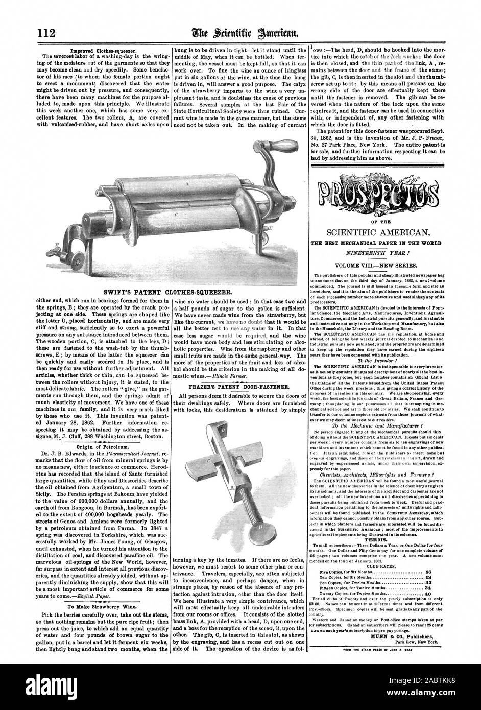 Und lehrreich nicht nur in der Werkstatt und Manufaktur, aber als im Haushalt die Bibliothek und der Lesesaal. Jahre, die Sie mit ihrer Veröffentlichung verknüpft worden sein. Der Scientific American ist unerlässlich, da es nicht nur everyinventor enthält bebilderte Beschreibungen von fast allen das Beste in kieferchirurgischen Eingriffen, wie sie kommen, aber jede Zahl enthält eine offizielle Liste. CLUB PREISE. Fünf Abschriften für sechs Monate $ 6 lf $ 213 15 Kopien für zwölf Monate 34 40 MUNN & Co Verlage Park Row New York LOTHES - SQUEEZER., 1863-02-14 Stockfoto