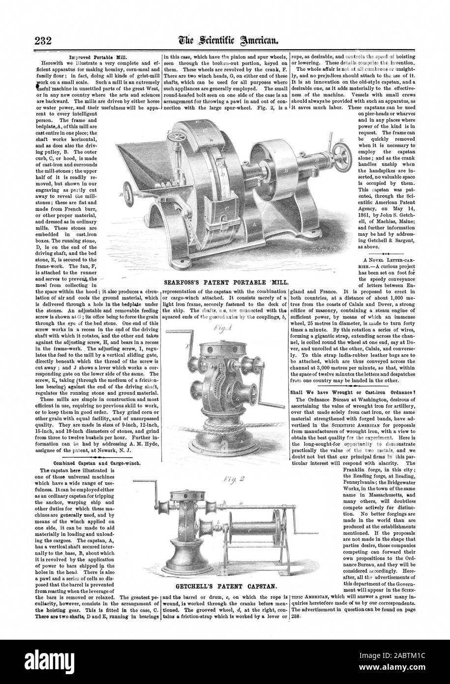 Die SEARFOSS PATENT PORTABLE BIN krank. Die PATENT GETCHELL ANKERWINDE., Scientific American, 1863-04-11 Stockfoto