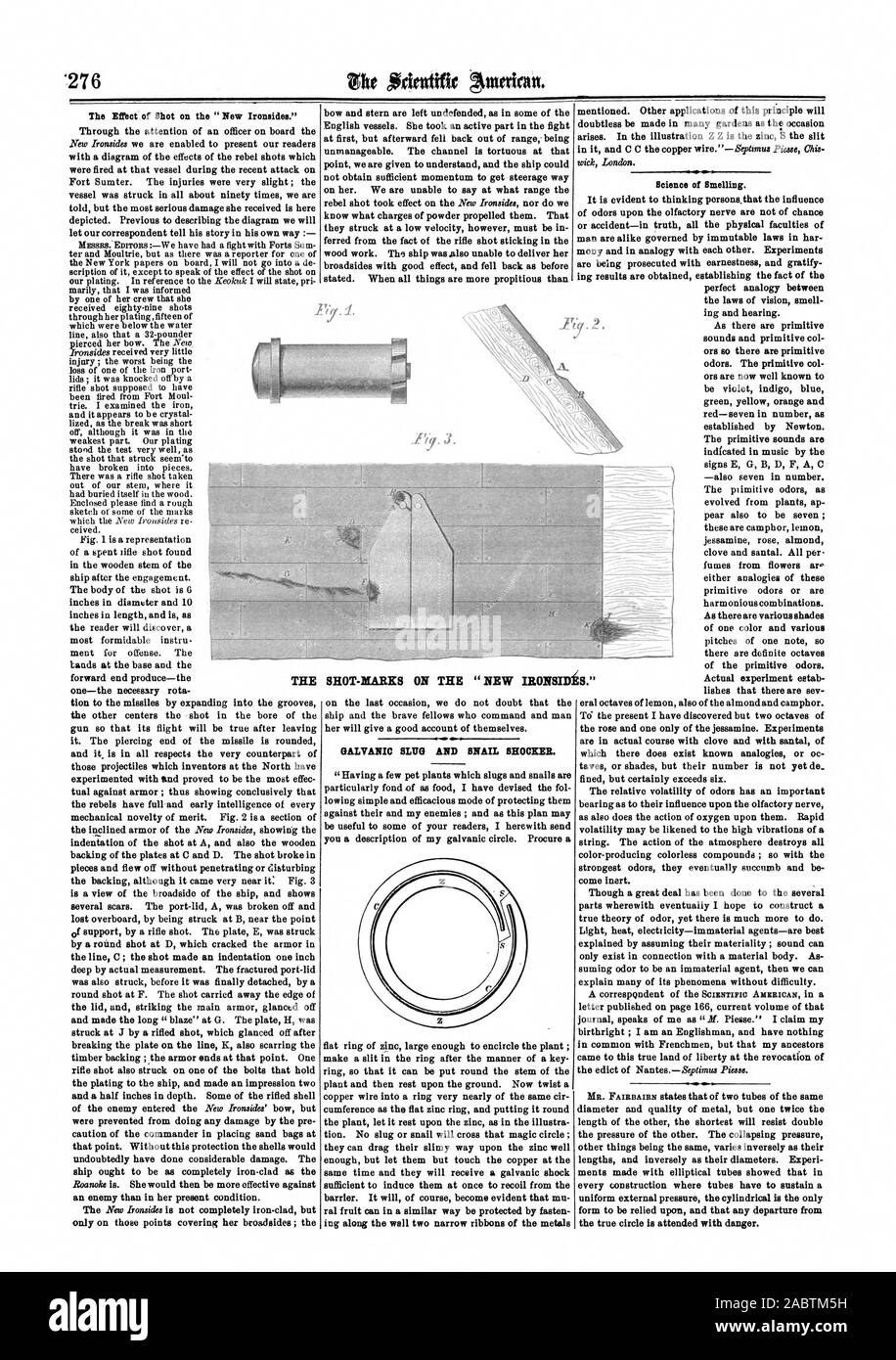 Galvanische SLUG UND SCHNECKE SHOCKER. Die auf dem Schoß - Marken" Neue IRONSIDES., Scientific American, 1863-05-02 Stockfoto