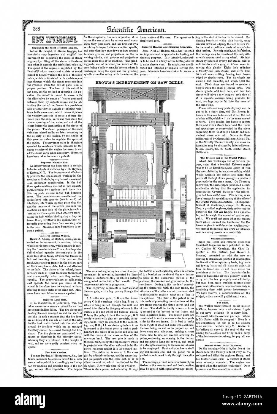 Browns VERBESSERUNG AUF SÄGEWERKE., Scientific American, 1853-08-20 Stockfoto