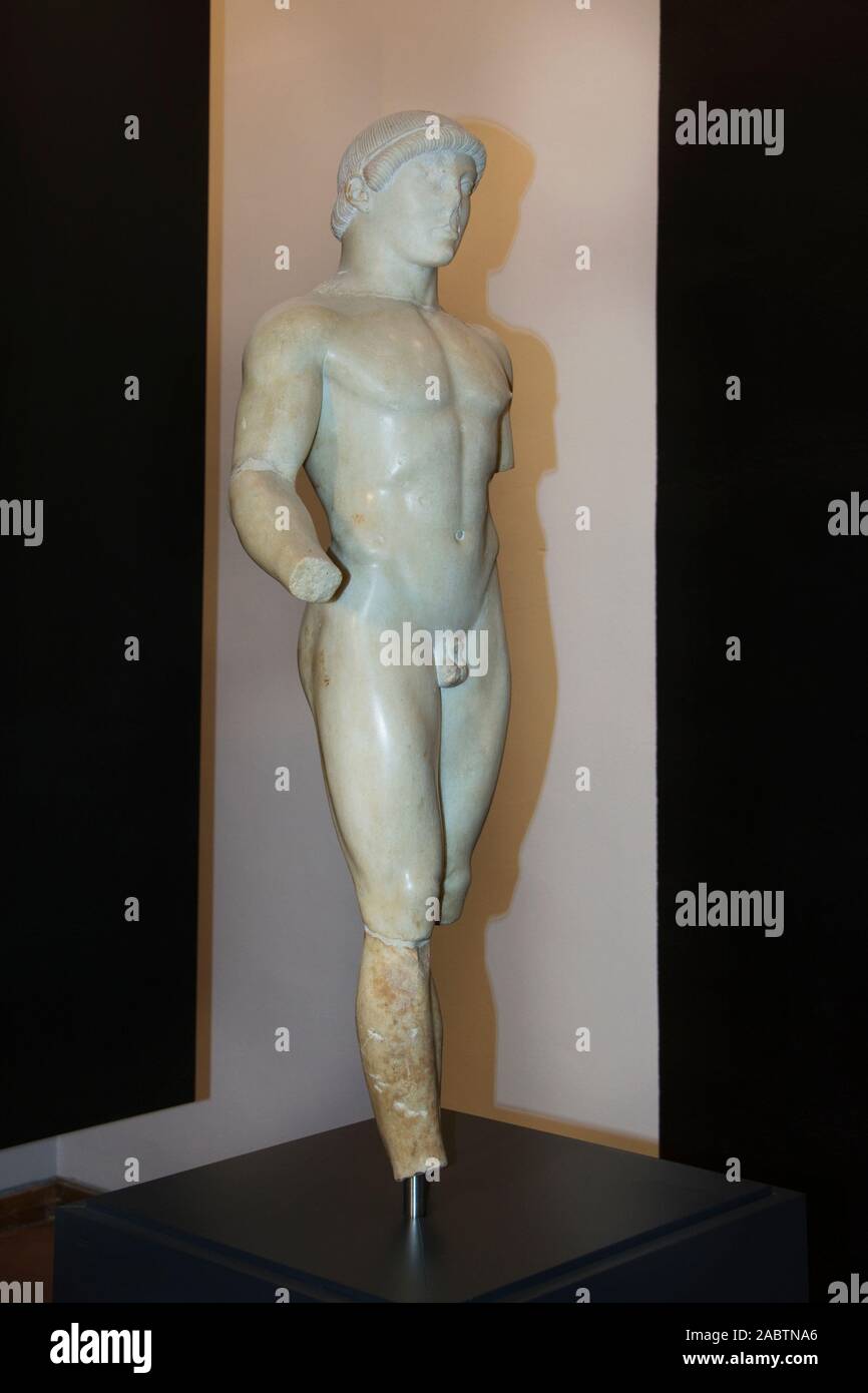 Italien, Sizilien, Agrigento, Agrigento Museum (Pietro Griffo), Marmor statue der junge Soldat von Rupe Atenia (480 v. Chr.) Stockfoto
