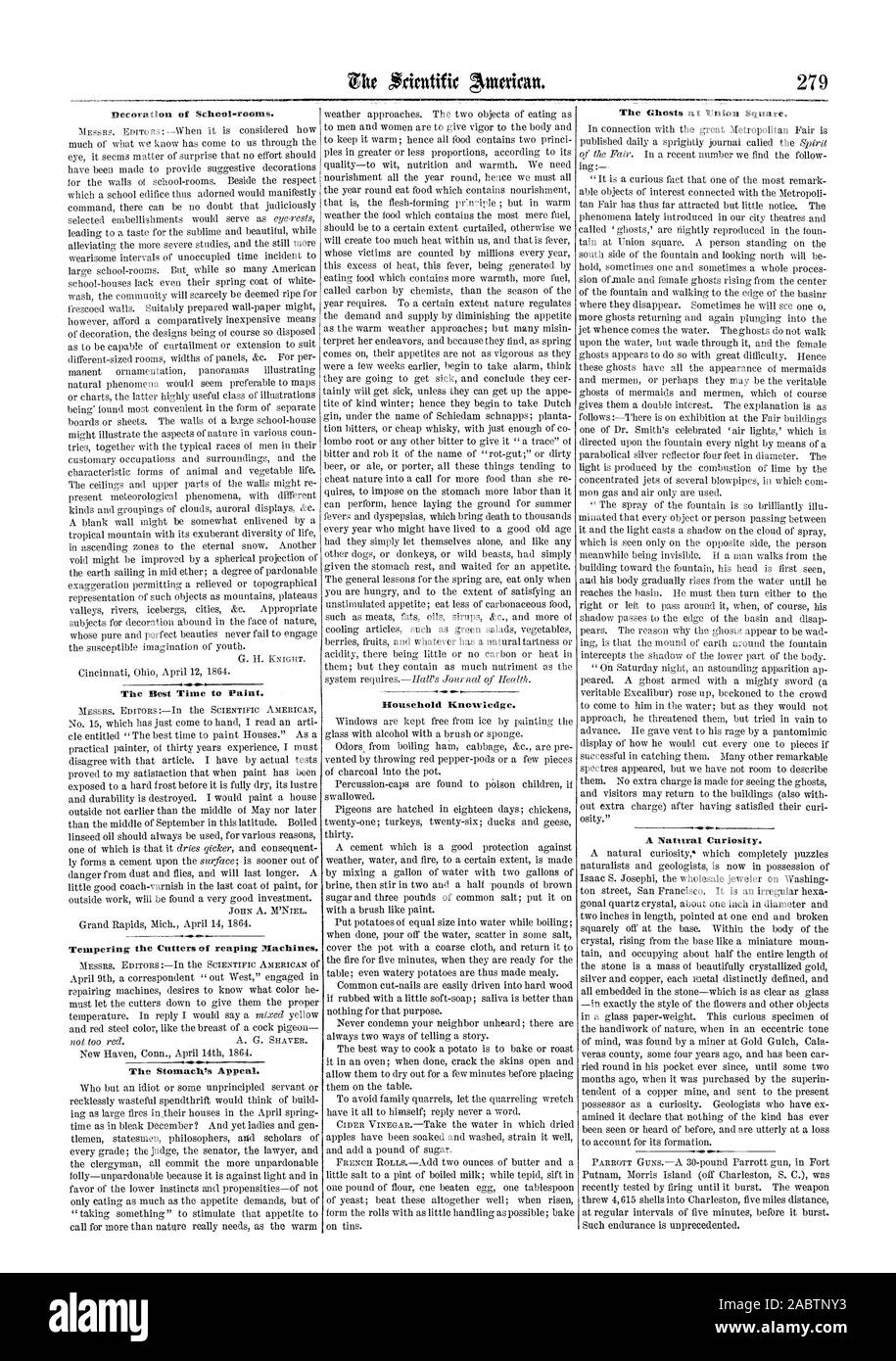 Der Magen. Haushalt Wissen. Die Geister am Union Square. Oa - eine natürliche Neugier. Die Dekoration der Zimmer. Die beste Zeit zu schwach., Scientific American, 1864-04-30 Stockfoto