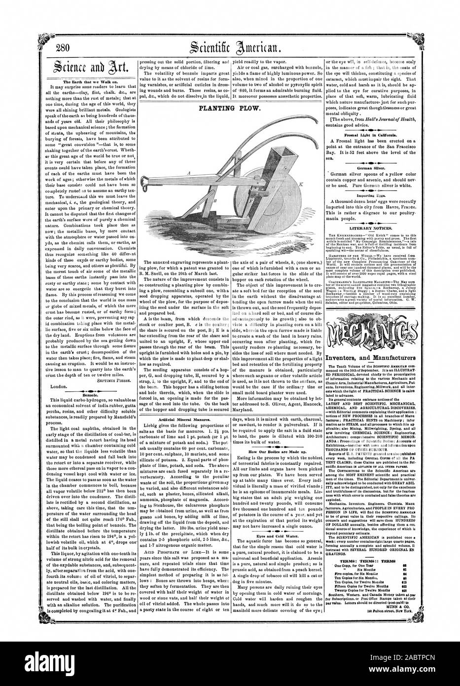 Darüber hinaus finanzielle Schätzung. Der Scientific American ist einmal pro Woche veröffentlicht; jede Zahl enthält acht große quarto Seiten jährlich eine umfassende und prächtigen Band Es lustrated mit mehreren Hundert ORIGINAL EN EINZUGRABEN. Begriffe l BEGRIFFE ICH HABE ICH BEGRIFFEN DAS EINPFLANZEN VON PFLUG. Eine Kopie für ein Jahr sechs Monate fünf Abschriften für sechs Münder $ 4 zehn Kopien für sechs Monate. 8 10 Kopien für zwölf Monate 15 $ 15 Kopien für zwölf Monate 122 20 Exemplare für zwölf Monate 28 südlichen und westlichen Kanada Geld zum Nennwert genommen MUNN ein CO 128 Fulton Street New York. 1855 Scientific American Inc., 1855-05-12 Stockfoto