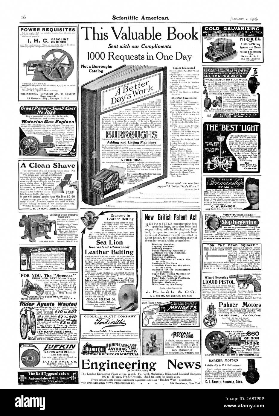 Kein Burroughs Katalog T-VORAUSSETZUNGEN INTERNATIONAL HARVESTER CO. VON AMERIKA 6 reet Power-Small Kosten kein Risiko Waterloo Gasmotoren eine saubere Rasur CRESCENT HOLZBEARBEITUNG BÄNDER UND REGELN LUFKIN REGEL CO Getriebe des Bogenflanschs 31 Automobile & MOTORBOOTE 414 Greenfield Massachusetts ELMETOIL neuen britischen Patent Act s. 0. Box 580 New York City New York ENDETS MOTOR ROYAL EQUIPMENT CO. kalt verzinken. Amerikanischen VERFAHREN KEINE LIZENZGEBÜHREN NICKEL Electra-Plating hparatos soa Verstümmelt 'Ince Hanson & Van 1 Ninkle Co. LASSEN SIE DEN ROTEN TEUFEL WASSER MOTOR NICHT IHRE 'Bug' ARBEIT ZU ERINNERN Sie Ehe kein greeter Intelleele Ily Stockfoto