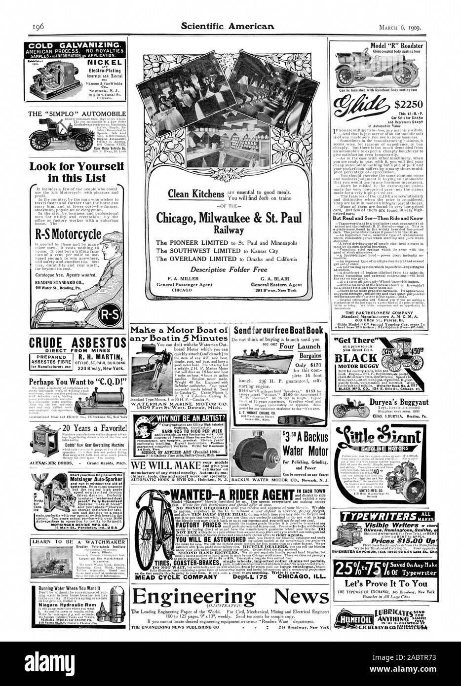 Vier starten Zum Polieren Schleifen und Kraft für unseren kostenlosen Boot Buch Wasser Motor schicken wollte - EIN REITER AGENT IN JEDER STADT AB WERK SIE ERSTAUNT MEAD ZYKLUS FIRMA Abt. L 175 CHICAG KRANK WERDEN. Die IMPLO'AUTOMOBILE ROHÖL ASBEST Vielleicht möchten Sie 'C 0 Wenn Mahe ein Motorboot für ein schnelles Anbringen (ancf lösen) t WATERMAN MARINE MOTOR Co. für sich selbst in dieser Liste R-S Motorrad LESEN STANDARD CO. fließendes Wasser, wo Sie es wollen Niagara hydraulischer Widder Motsinger Auto-Sparker 20 Jahre ein Favorit! Dodds' neue Getriebe Verzahnung Maschine verdienen Sie $ 25 bis $ 100 PRO WOCHE SCHULE OP APPLIIED KUNST ( Stockfoto