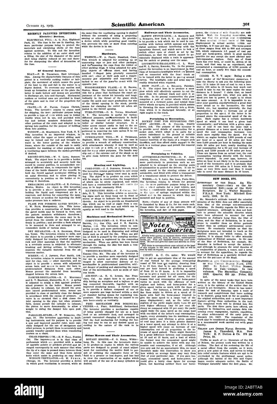 Vor kurzem patentierten Erfindungen. Elektrische Geräte. Von allgemeinem Interesse. Hardware. Heizung und Beleuchtung. Maschinen, Apparate und mechanische Geräte. Prime Movers und deren Zubehör. Eisenbahnen und deren Zubehör. Im Zusammenhang mit der Erholung. In Bezug auf Fahrzeuge. : I: j. ;-: Ish starb STELLT NEUE BÜCHER ETC. Mentären Kommentar zu den als tronomical Referenzen der Heiligen Schrift. Durch E.Walter Stadler F.R.A.S. New York: Mitchell Ken nahezu 1909. 34 krank. 1907. Von Robert Wilden Nesser Volumes. Der Macmillan Company 1909. Quarto; 650 S.) Preis $ 12 net. James R. ThursfleId M.A. New York: E. S. Dutton & Co. 374 Stockfoto