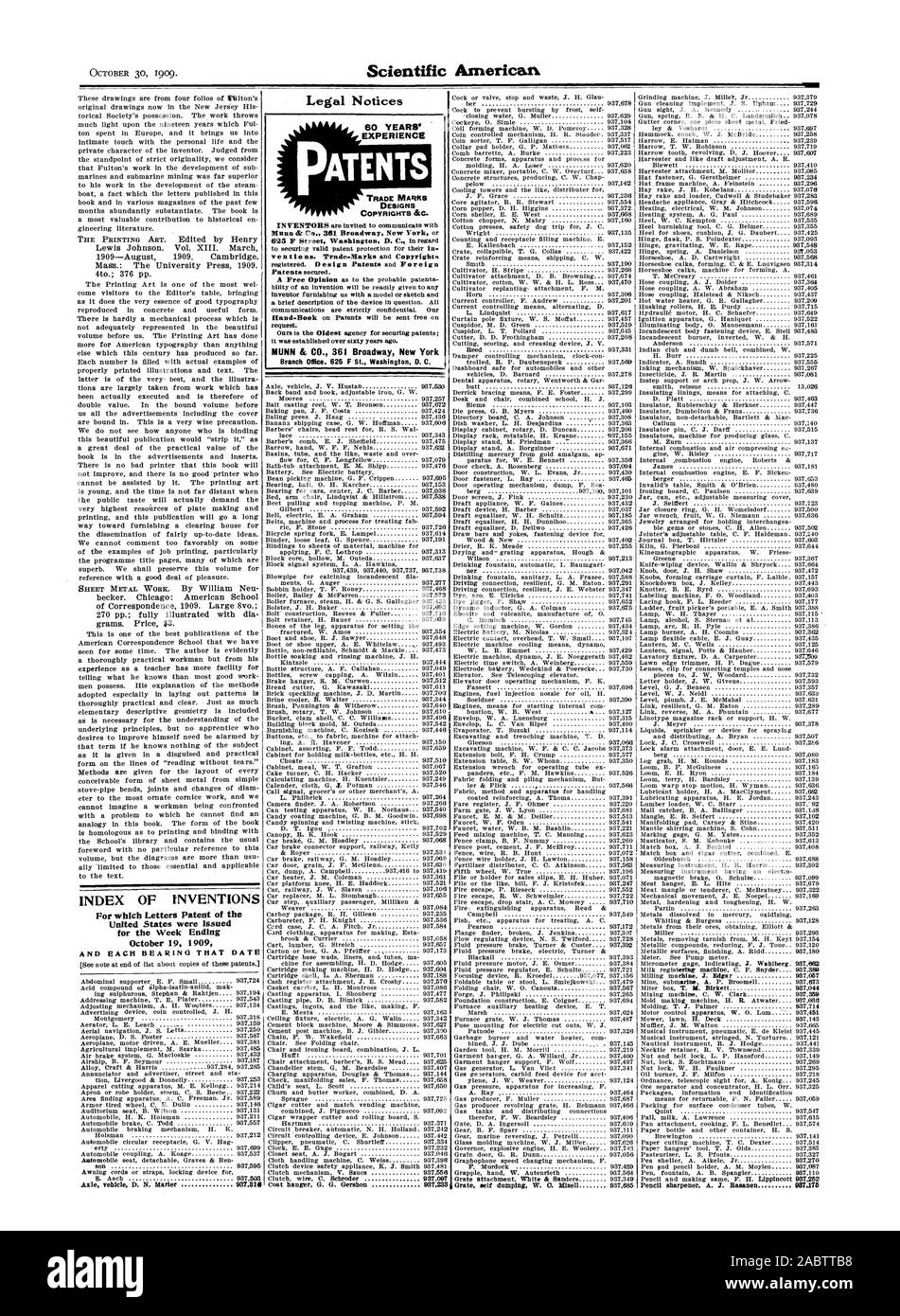 INDEX DER ERFINDUNGEN, für die Patentschriften der Vereinigten Staaten für die Woche bis zum 19. Oktober 1909 und jedes Lager, DASS DATUM Abdominal- Anhänger ausgestellt wurden. E. F. Kleine 937724 ing schwefelhaltigen Stephan & Rahtjen 937194 Adressierungsmaschine T.E. Plater 937543 Einstellmechanismus A. H. Wouters 937134 Werbung gerät Münze gesteuert J.H Montgomery 937318 Strahlregler L. E. Leach 937159 Antenne navigation J. S. Letts 937250 Flugzeug D. S. Foster 937587 Flugzeug Motor angetrieben A. E.Mueller 937381 Landwirtschaftliche M. Szarka 937485 Druckluftbremsanlage G. Macloskie implementieren Stockfoto