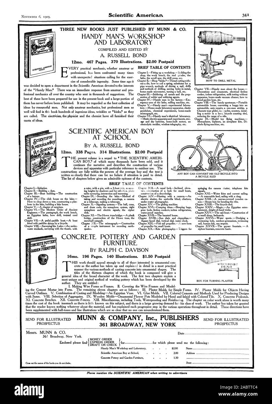 Kurze INHALTSVERZEICHNIS DREI NEUE BÜCHER NUR DURCH MUNN & Co. KURZE TABELLE VERÖFFENTLICHT VON INHALTEN Bitte die Scientific American Erwähnung beim Schreiben zu den Inserenten, -1909-11-06 Stockfoto