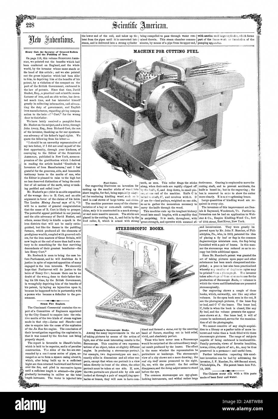 Puddling von Eisen. Dampf Feuerwehrfahrzeuge. Der Cutter. Mascher des Stereoscopic Bücher. Stereoskopische Bücher., Scientific American, 56-03-29 Stockfoto