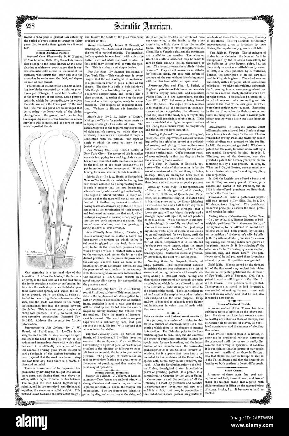 Hinweise zur Alten und neugierig InventionsNo. 1. Jüngste US-amerikanische Patente. Zerfall des National Health. Stein, Zement. . Den letzten ausländischen Erfindungen., Scientific American, 56-04-05 Stockfoto