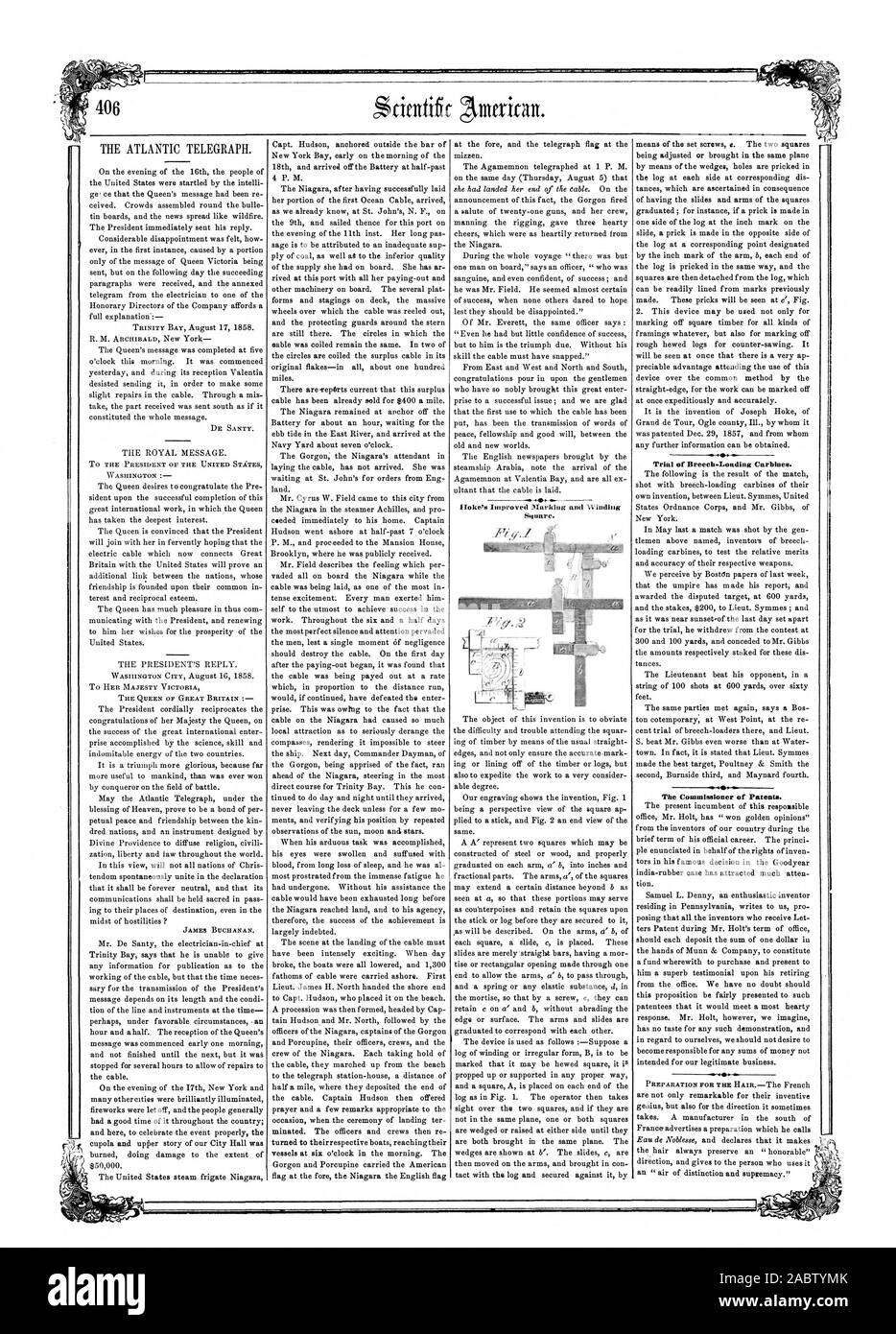 Die Hoke verbesserte Kennzeichnung und Wicklung Platz., Scientific American, 1858-08-28 Stockfoto