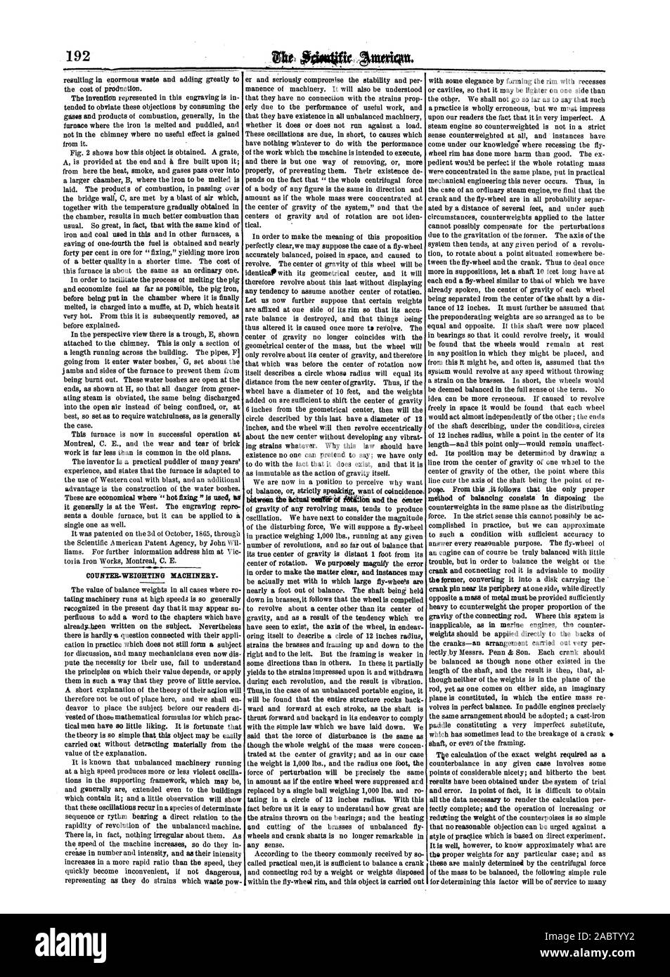 COUNTER-Gewichtung MASCHINEN., Scientific American, 1866-03-24 Stockfoto