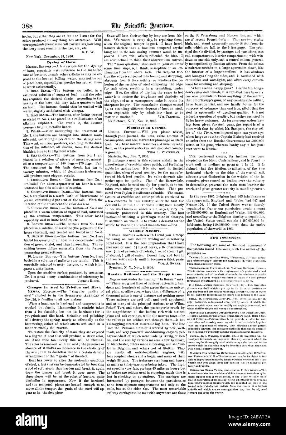 Methode der Verwendung einer plumbagO Mine in Georgien 528000000; in England und Wales 924000000 und nach Belgien Dichte der Bevölkerung der Vereinigten Staaten enthalten würde, 1195000000 im neuen Erfindungen., Scientific American, 1866-12-08 Stockfoto