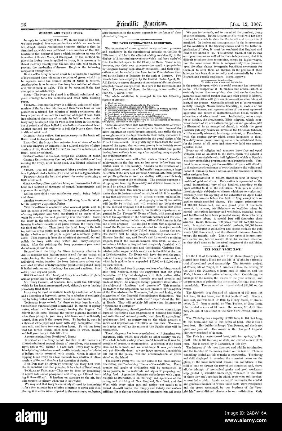 Kciottifir ntrvican. Der Pariser INTERNATIONALEN AUSSTELLUNG. Das Meer YACHT RACE., Scientific American, 1867-01-12 Stockfoto
